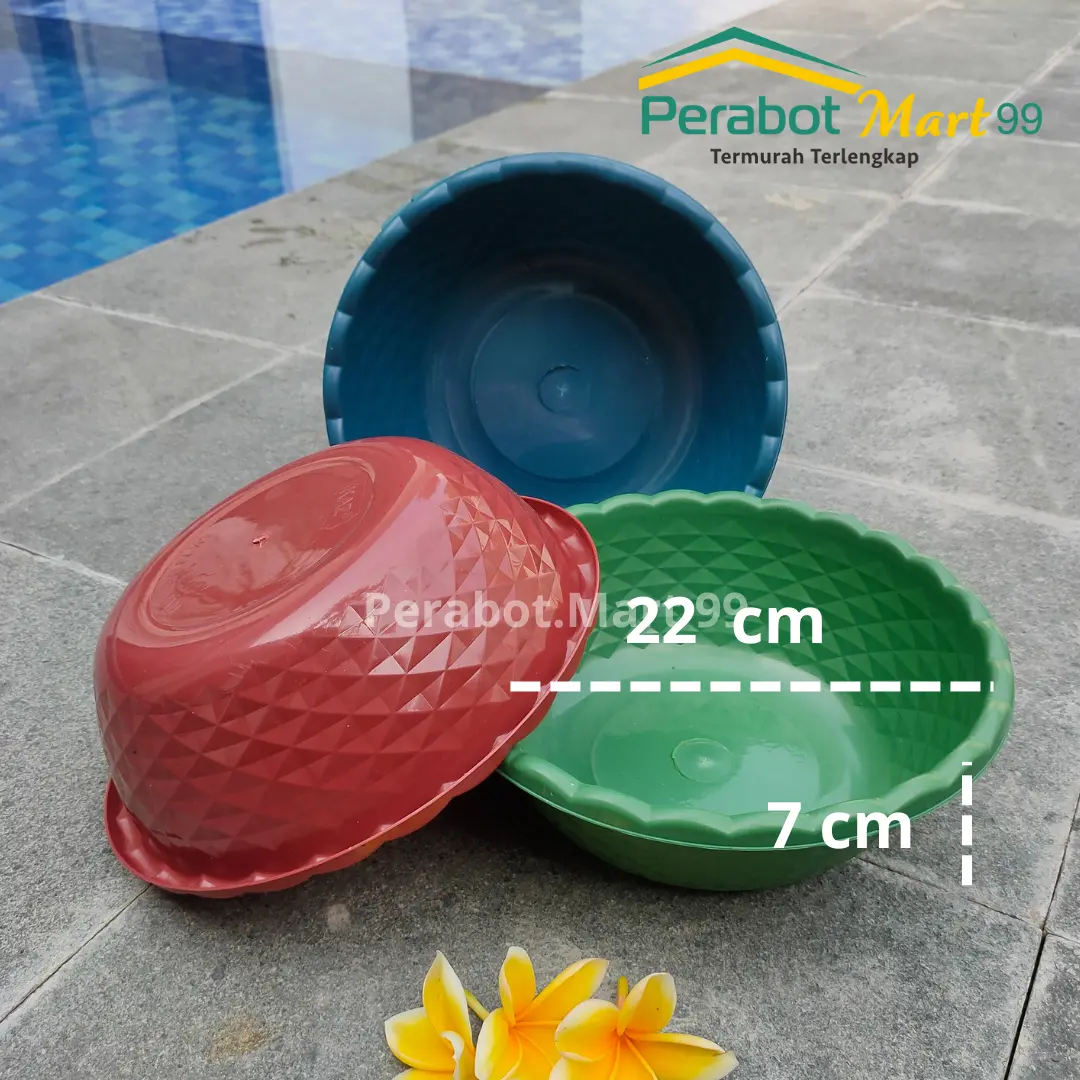 (24 PCS) BASKOM PLASTIK 22 CM / BASKOM MURAH / BASKOM PLASTIK HAJATAN/ BASKOM PLASTIK MOTIF BERLIAN 12 SP / BASKOM MERAH / BIRU / HIJAU (2)