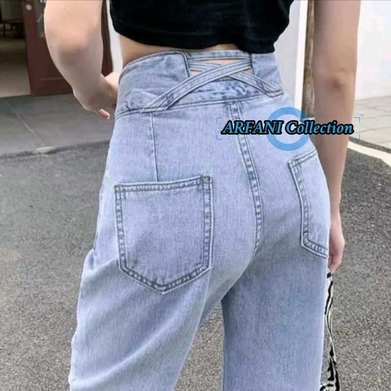 Arfani Collection J23 Celana Panjang Highwaist Kulot Silang Jeans Wanita Double Button 2 Kancing J23 - Variasi 2