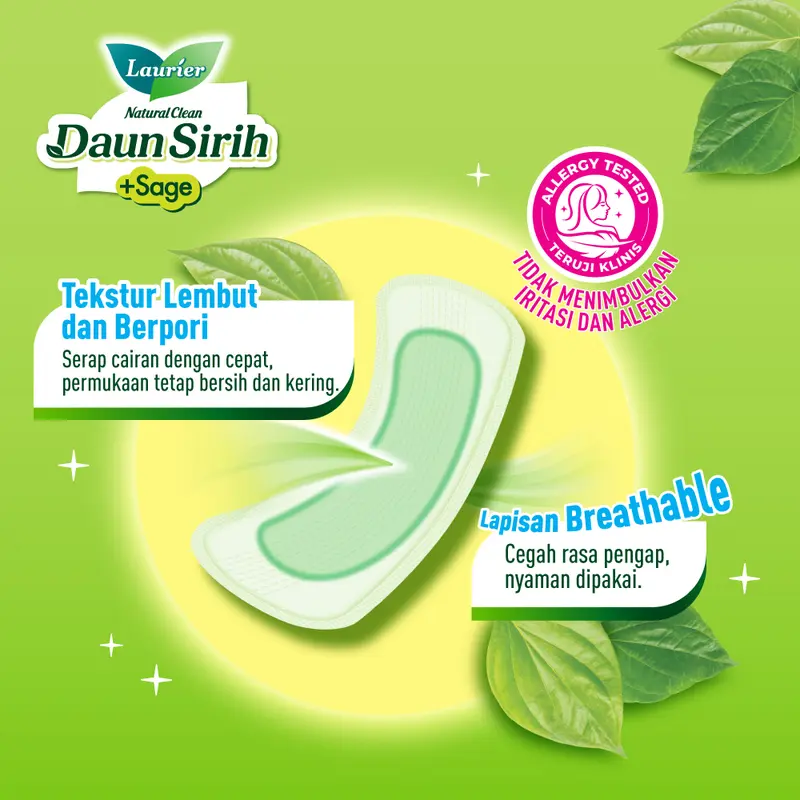 Laurier Natural Clean Pantyliner Daun Sirih Long and Wide Twinpack Perawatan Kewanitaan  Pantyliner Pembalut   Pads  16.5 cm / isi 40 buah Anti bau dan bakteri 3