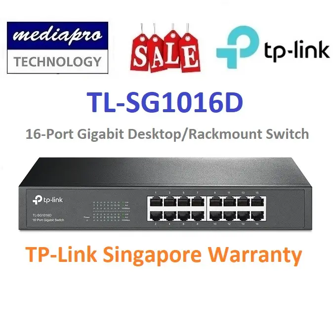 TP-LINK TL-SG1016D Unmanaged 16-Port Gigabit Desktop/Rackmount Switch - SG1016D - 5 Year TP-Link Singapore Warranty