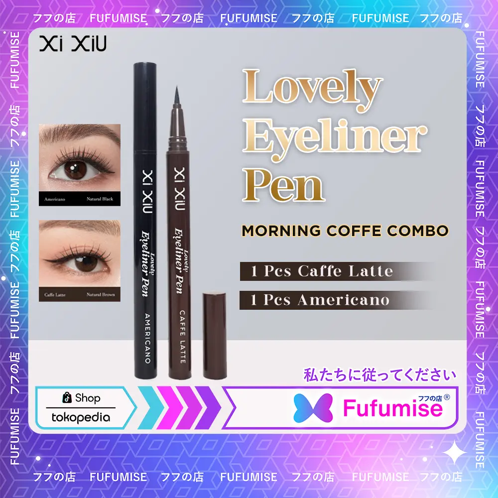 Xi XIU Lovely Eyeliner Pen Morning Coffee Combo Bundling 1+1 BPOM Exp Date Terbaru Semua ORI 100% Americano Natural Black & Caffee Latte Warm Natural Brown