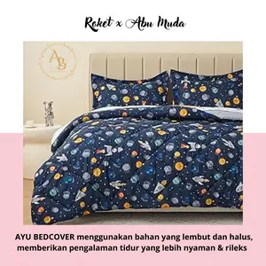 Bed Cover Set Motif Karakter Anak Cowo Roket x Abu Muda  90x200 - 200x200 - Ayu Bedcover