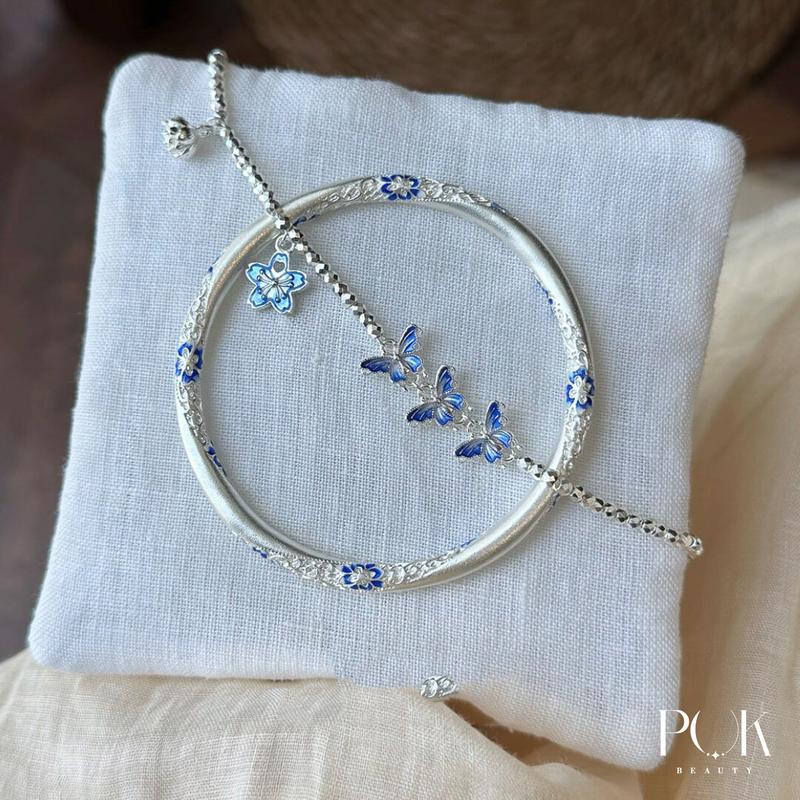  Vòng Tay Nữ Vòng Tay Chạm Khắc Chất Lượng Cao Cảm Giác Ngầu Hình Bướm Hoa Màu Xanh Dương Vòng Tay Bướm Xếp Chồng Bộ Một Làm Bằng Thép Titan Không Rỉ Thích Hợp Để Sử Dụng Hàng Ngày Phụ Kiện Thời Trang Làm Trắng Dành Cho Bé Gái 