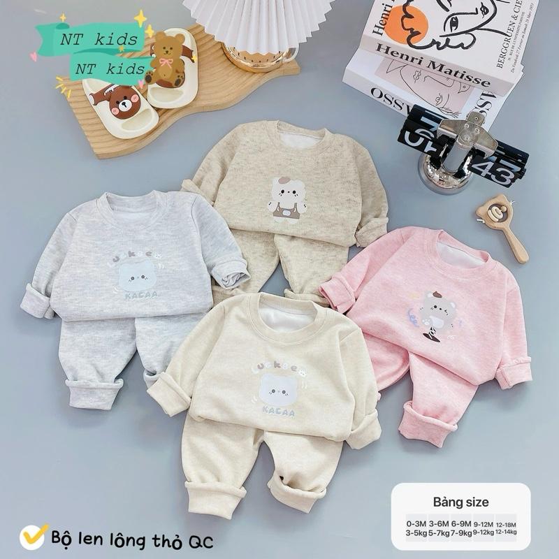 Combo 3 bộ quần áo chất liệu len lông thỏ hoạ tiết cho bé gái,bé trai 6-16kg