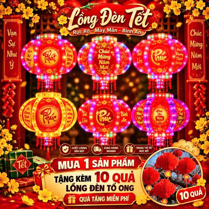 [Mua 1 Tặng 10] Đèn Lồng Điện Xoay 360 Mẫu A7-Kim Cương-Đồng Xu-Cây Trúc Chữ Việt Chúc Mừng Năm Mới Tặng 10 Lồng Đèn Nilon nhỏ Treo Trang Trí têt 2027 Bền Đẹp