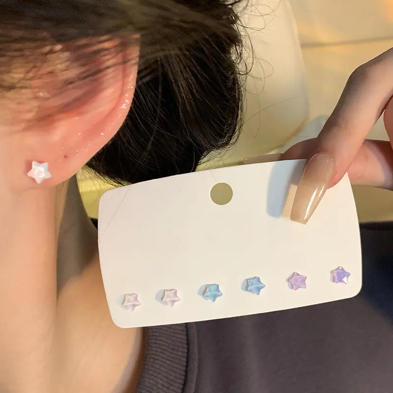 Bộ Bông Tai Ngôi Sao, Ba Món, Dành Cho Nữ, Nhỏ Trong Suốt, Siêu Nhấp Nháy, Bông Tai Dễ Phối Đồ Thiết Kế Độc Đáo Người Ảnh Hưởng Bông Tai Bán Chạy
