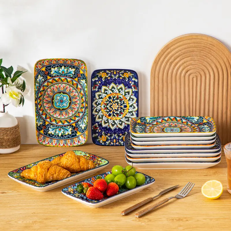 vancasso SIMI Serving Platter, 8.5/9.5 in Small Serving Dishes, Porcelain Rectangle Serving Plates Set of 6, Dishwasher and Microwave Safe, Ceramic Sushi Platters for Party 6