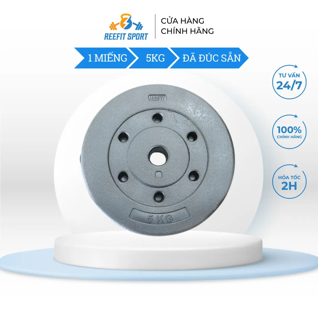 Tạ miếng nhựa Reefit 5kg màu đen có ruột