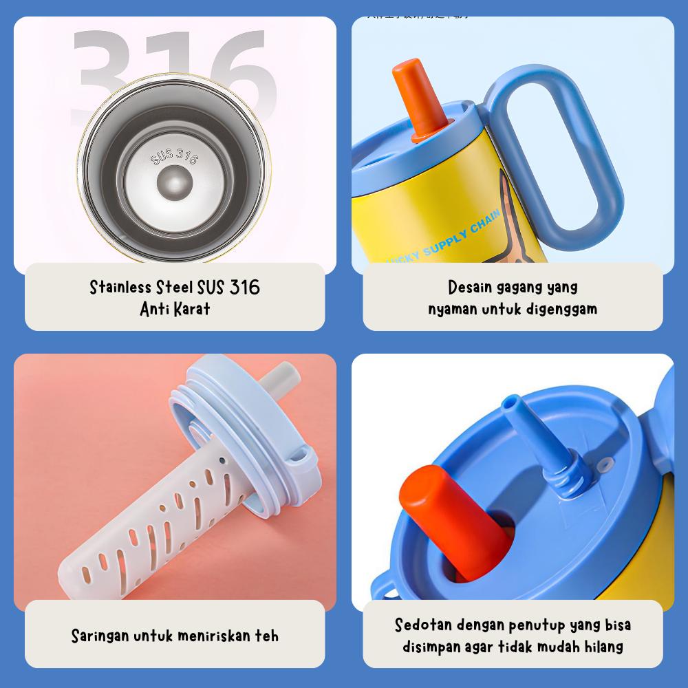 G[EXCLUSIVE FENIHOME ] Funnycook Tumbler/Botol Minum Anak Lucu Stainless Steel SUS 316 Tahan Panas dan Dingin ukuran 750ml Dilengkapi stiker Karakter Lucu Kitchenware