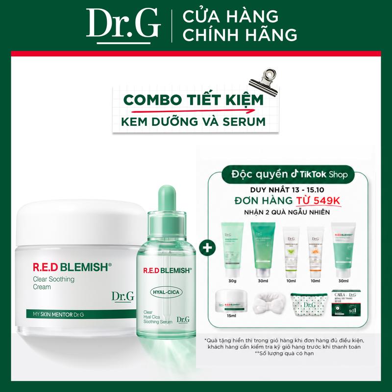 **Combo tiết kiệm – Dưỡng nền da khỏe, cấp ẩm lên tới 100h – Kem dưỡng Dr.G R.E.D Blemish Clear Soothing Cream 70ml & Serum Dr.G R.E.D Blemish Hyal Cica Soothing Serum 20ml