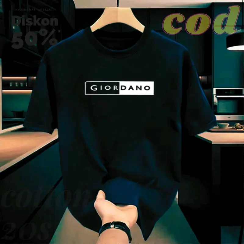DN STORE SHOP T - Shirt Baju Kaos  Distro Atasan Pria Wanita Pria Wanita giodn Blok  Logo putih cootun Combed 20S Tebal Nyaman Navy Keren 0