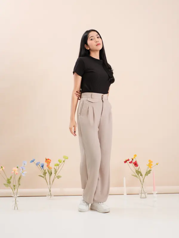 Oro Pants Polyester Celana Kulot Panjang Wanita Kantor Celana Kantor Basic Formal Anti Kusut Outfit Cewek Remaja Kekinian celanakulot celana panjang unsex celana grey Kain Variasi Kancing Nyaman Bawahan Standar Kain Kancing Melar Legging Casual Dark 6