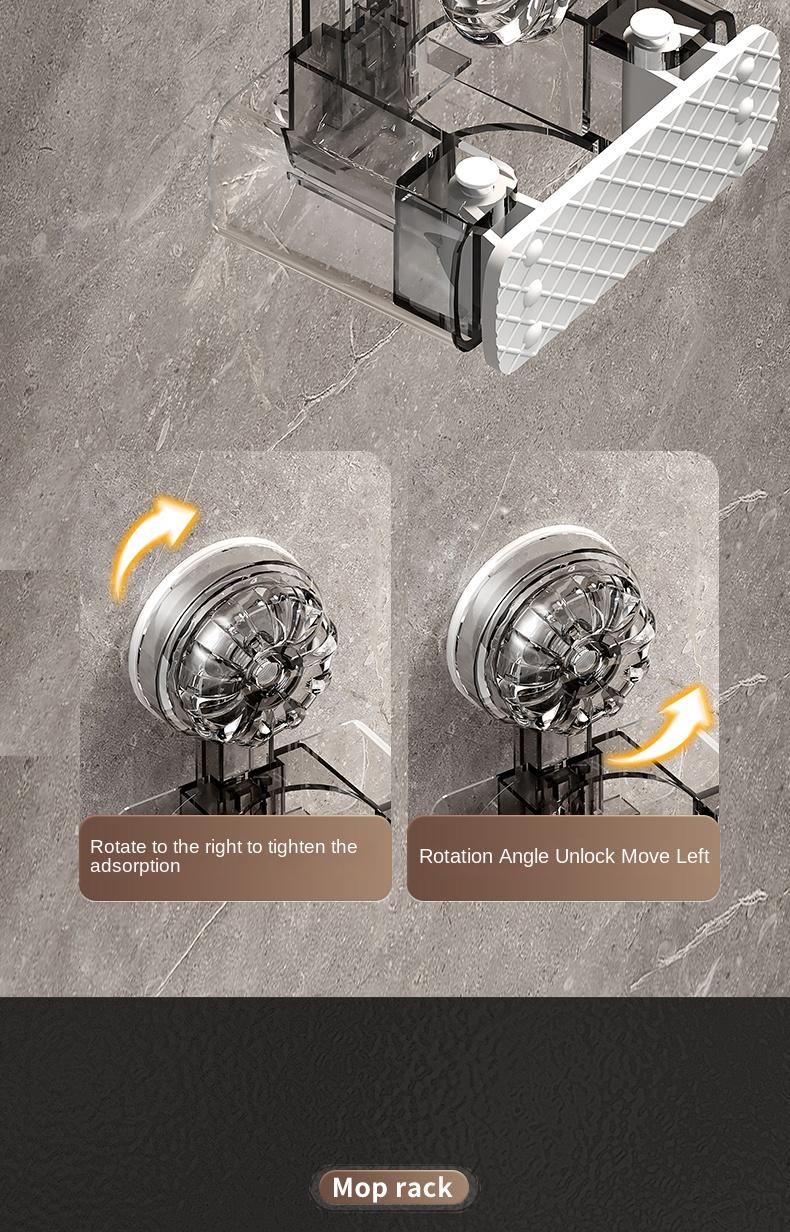 Product Introduction of Suction Cup Mop Holder Hook Two Clips No Drilling Household Bathroom Simple Storage Clip Movable Mop Holder 13