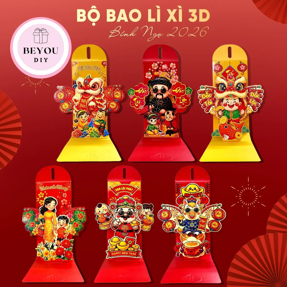 ( Tết 2026 ) Bao Lì Xì Popup 3D Cao Cấp Tết Bính Ngọ 2026, Lì Xì Mẫu Thiết Kế Đẹp Sang Trọng – BEYOU DIY