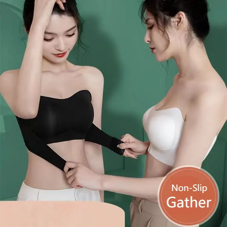 Seamless Underwear Women's Push up Sling Non-Slip Big Chest Small Breast Holding Anti-Sagging Strapless Tube Top Bra Womenswear Lady