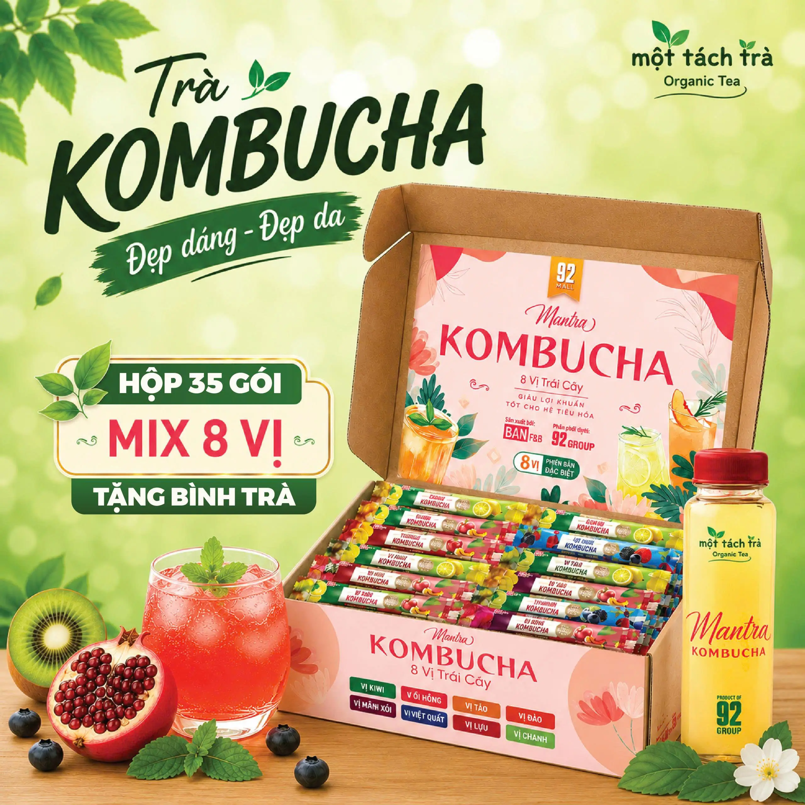 [BÁN CHẠY] Trà Kombucha Mix 8 Vị Trái Cây Dạng Gói Giàu Lợi Khuẩn Ít Đường Thương Hiệu Bản F&B