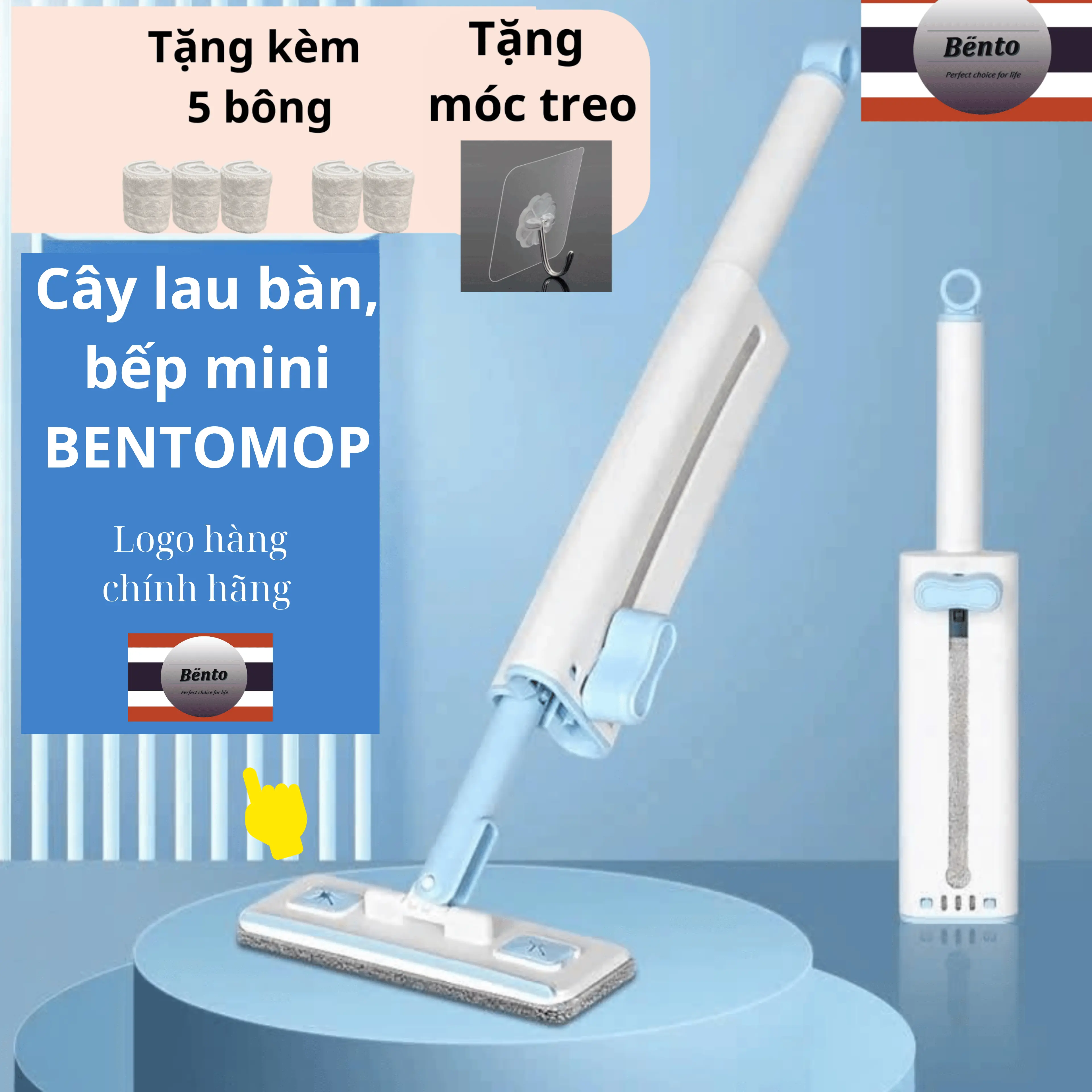 Bentomop (tặng bông - tổng sp 8/5/3/2 bông lau+ tặng 1 bộ 1 móc treo )Cây lau tự vắt Mini lau bếp, kính,gạt nước với bông lau thấm hút tốt. GIÁ ƯU ĐÃI SỐC