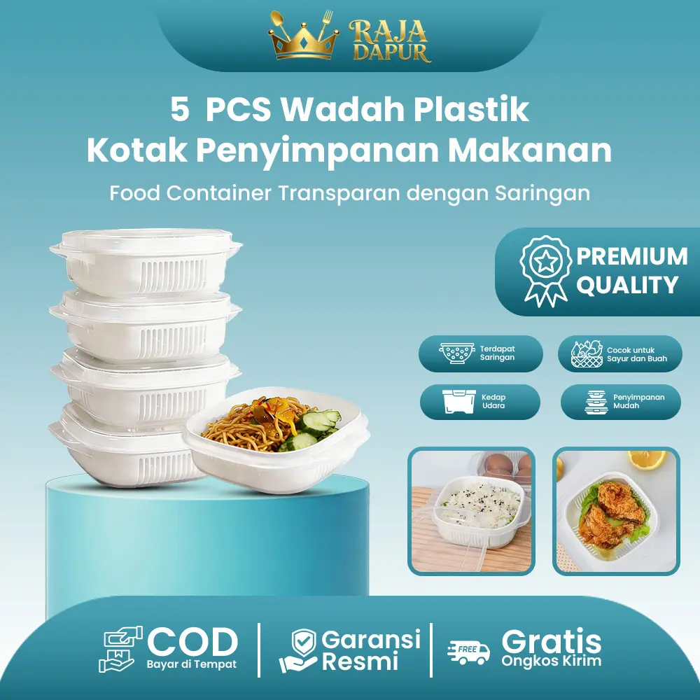 Raja Dapur 5PCS Food Container Kotak Penyimpanan Makanan Buah Sayuran Saringan Serbaguna Wadah Plastik Kotak