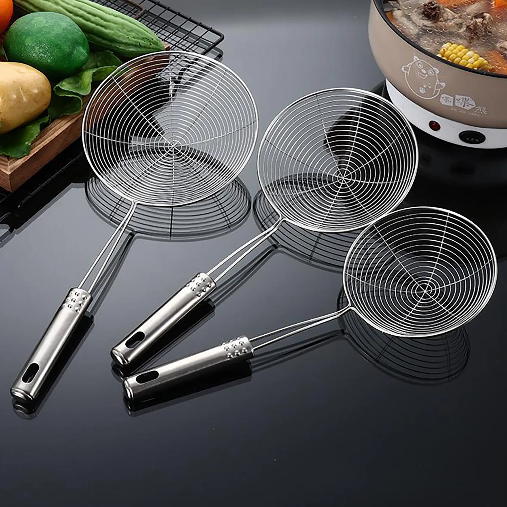 Bộ Lọc Nồi Chiên Đồ Ăn Nhẹ Thực Phẩm, ED, Muôi Thủng Bằng Thép Không Gỉ, Lưới Chiên, Bộ Lọc Muôi Thủng, Dụng Cụ Ráo Dầu, Dụng Cụ Nhà Bếp