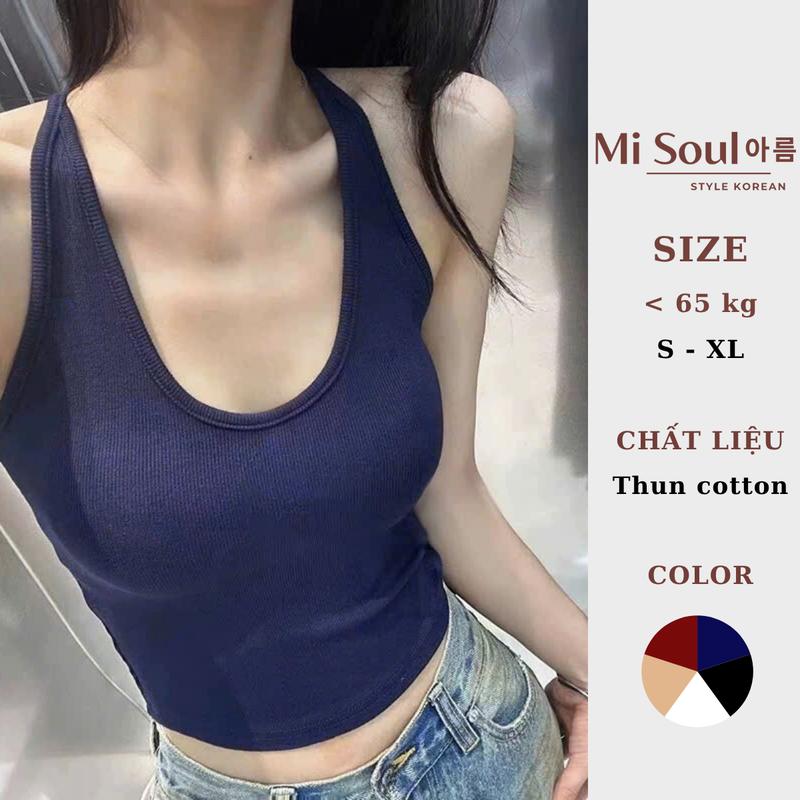 Áo 3 Lỗ TankTop Nữ MiSoul Có Mút Đệm Cá Tính BigSize, Áo 2 Dây Bản To Cổ U Thun Cotton Co Giãn 445