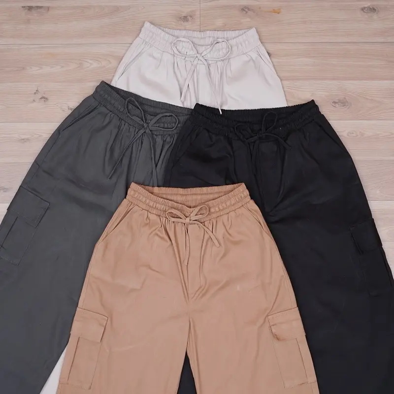 Celana Kulot Cargo Highwaist Wanita Kekinian Zyta Full Karet ada Tali Serut Twill Combad 4