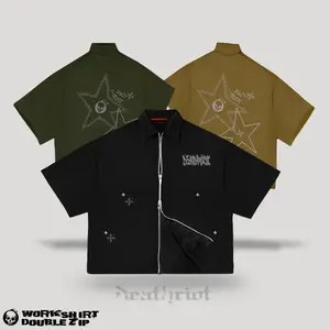 DTRT - Workshirt Kemaja Double Zipper Boxy fit Overiszed Tangan Pendek Skena Pria Spike Unisex - Free Gift