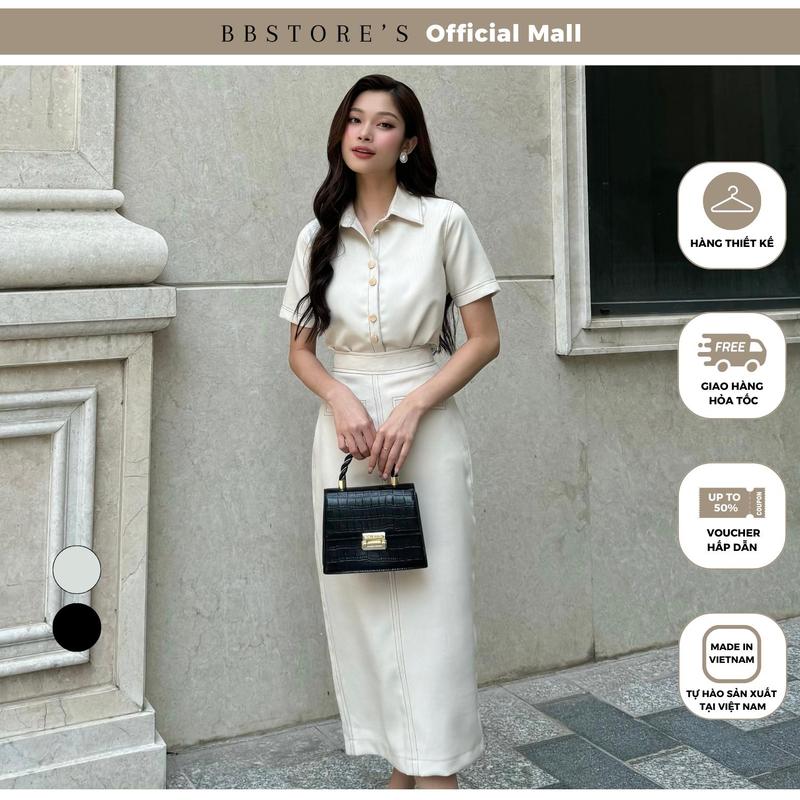  Set Áo Tay Ngắn Phối Chân Váy Suông Dài Đi Làm Dự Tiệc Thanh Lịch  không kèm thắt lưng  BBSTORE’S - K3265 Nữ Women 