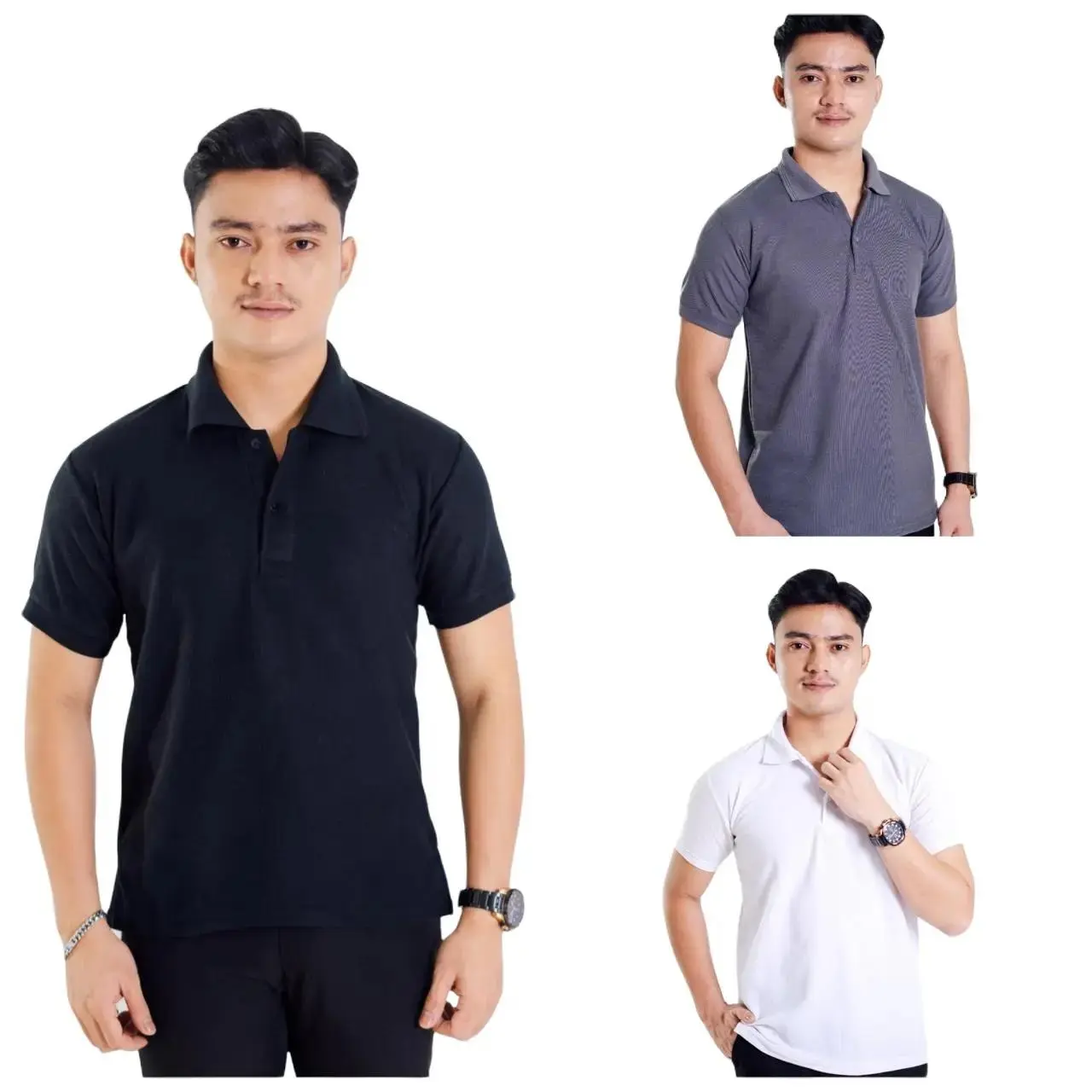 VNCENTID Kaos Kerah Polo Shirt  Pendek Kerah Katun Baju Polos Pria Dewasa Keren Cowok Hitam Distro
