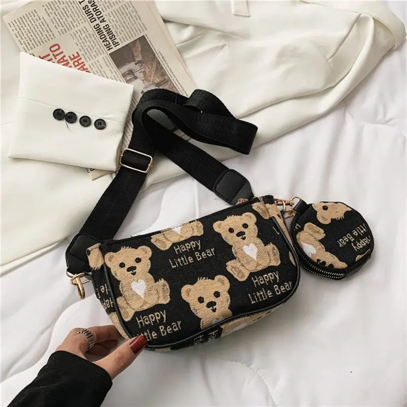 Túi Kẹp Nách, In Ấn Chất Lượng Cao, In Cổ Điển Thiết Kế Gấu Nhỏ Chất Liệu Nylon, Túi Đeo Chéo Nhỏ Phong Cách Thường Ngày Ví Tròn Mini, Mặt Dây Chuyền, Dành Cho Nữ 2