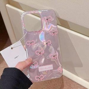 Funda Colorida de Nudo de Lazo con Perla y Láser 3D para OPPO Reno 14 14F 13 13F 12 FS 10 Pro 11 11F 12F 6 5 Lite, Funda para Teléfono de Niña