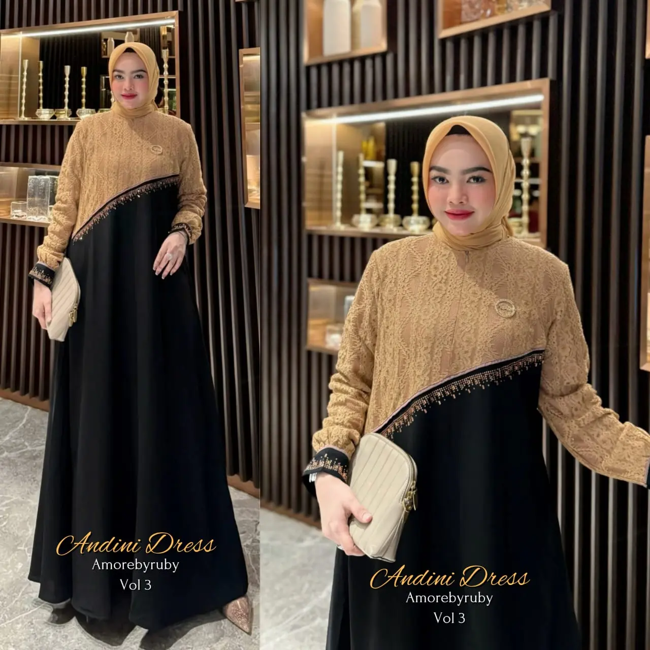 mekar baru gamis motif brokat manik swarivsky mewah elegan simple kekinian edisi andini dress