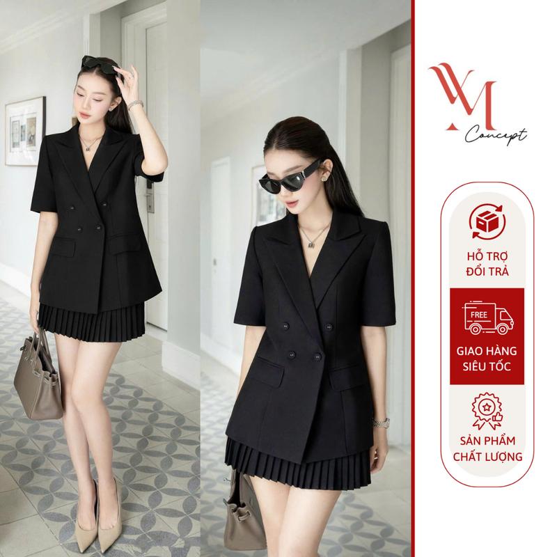 YM Concept Set Áo Blazer Nữ Cộc Tay Form Suông Phù Hợp Công Sở Và Dạo Phố Có Đệm Vai D1420