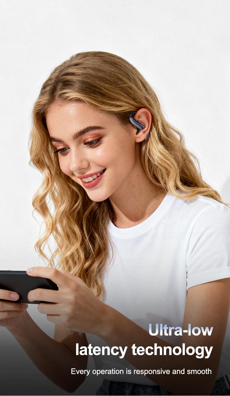 HTC NE63 OWS AI Headset Bluetooth 6.0 Sport Earbuds Layar LED TWS Noise Reduction HiFi Bass Stereo Wireless Gaming Headset dengan AI dan Noise Reduction