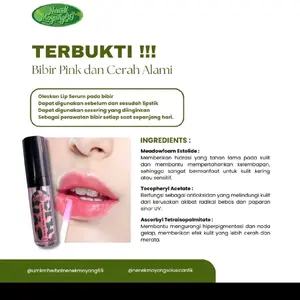 lip serum nenek moyang 69. memberikan kelembaban kulit bibir dan memberi warna pink alami pada kulit bibir
