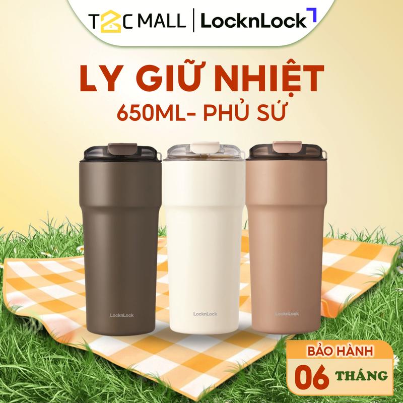 Ly Giữ Nhiệt LocknLock 650ML, Bình Giữ Nhiệt Cao Cấp Nhỏ Cute Có Dây Đeo Phủ Sứ LHC4359 - T2C Mall