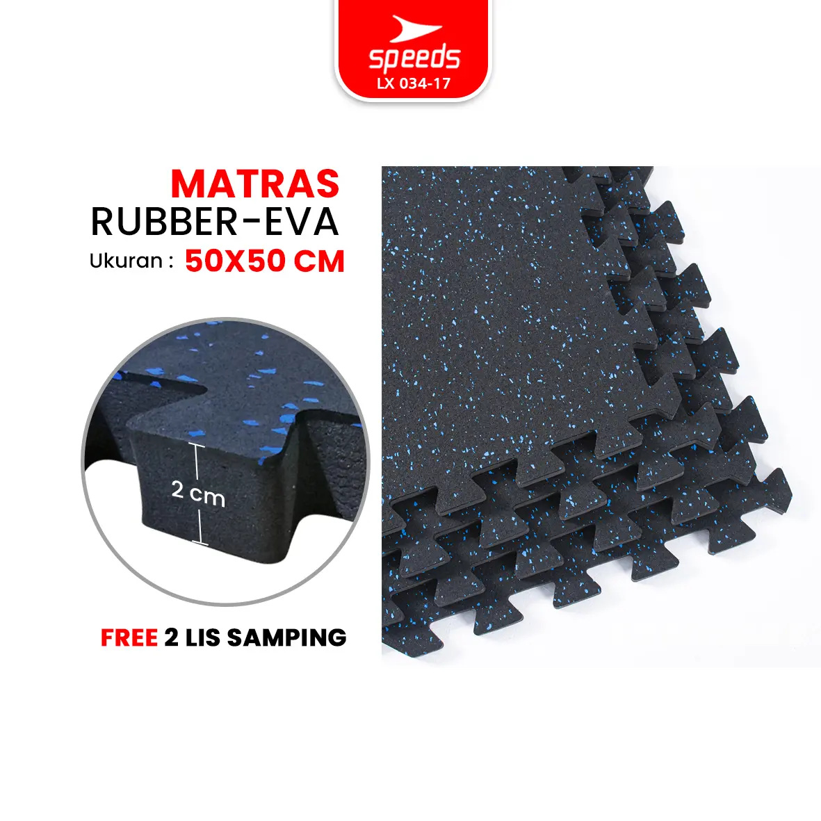 SPEEDS Matras Karet Matras Gym Olahraga Lantai Puzzle Waterproof Bahan Rubber-Eva Anti Selip Anti Air 034-17