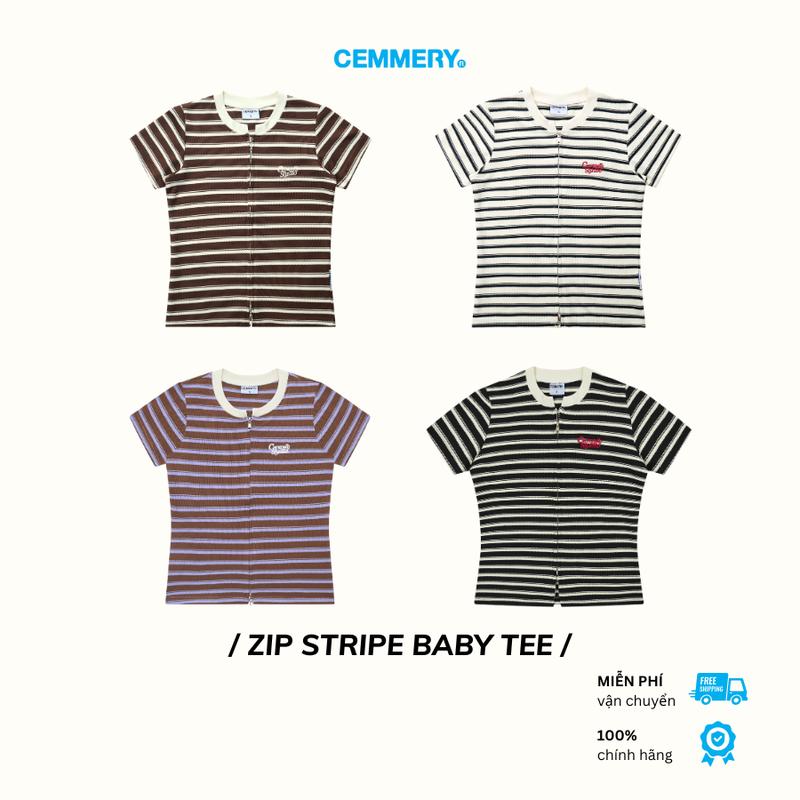 Áo Baby Tee CEMMERY Local Brand Chính Hãng Zip Stripe Polo Sọc Vải Cá Sấu Logo Thêu 2 Màu