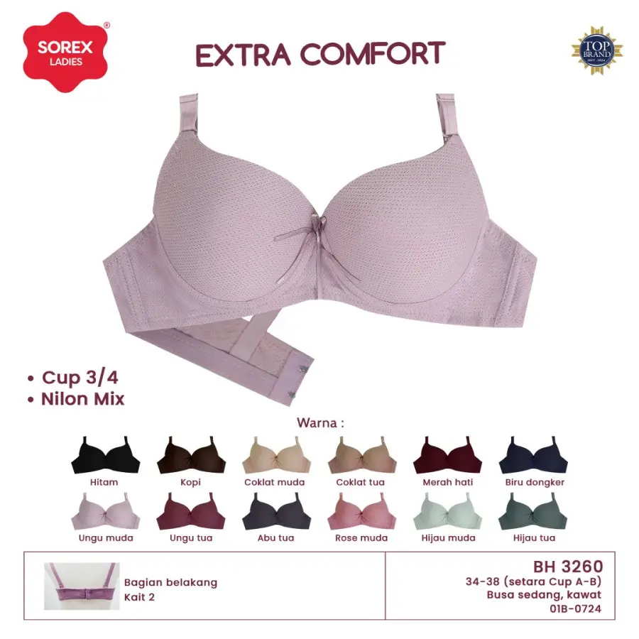 Sorex Bra Extra Comfort Busa Sedang Kawat Kait 2 Setara Cup B BH 3260