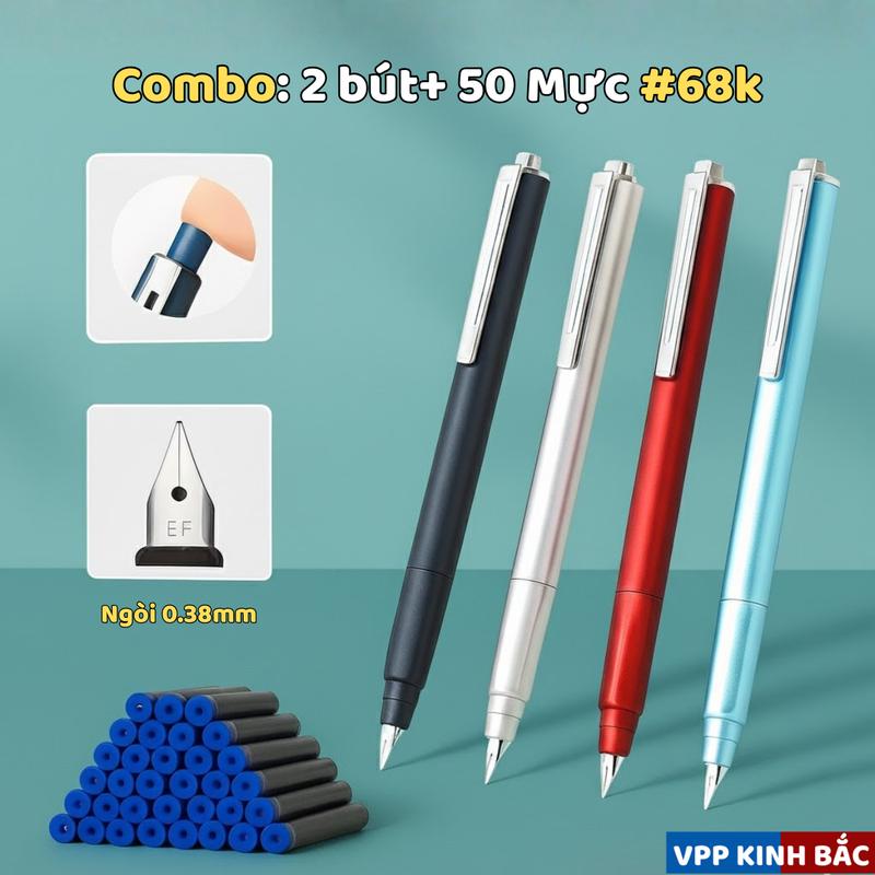 EF Bút Máy Bấm EF Ngòi 0.38mm Viết êm trơn Cho HS Tiểu Học lớp 1-5 Tặng ống mực & PC Bơm Mực Lọ