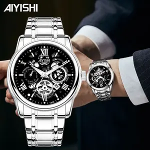 【 Buy 1 Get 1 !!!】Aiyishi Jam Tangan Pria Dial BeronggaKuarsa Anti Air Tali Stainless Steel Jam TanganCowok Watches Original AY1806