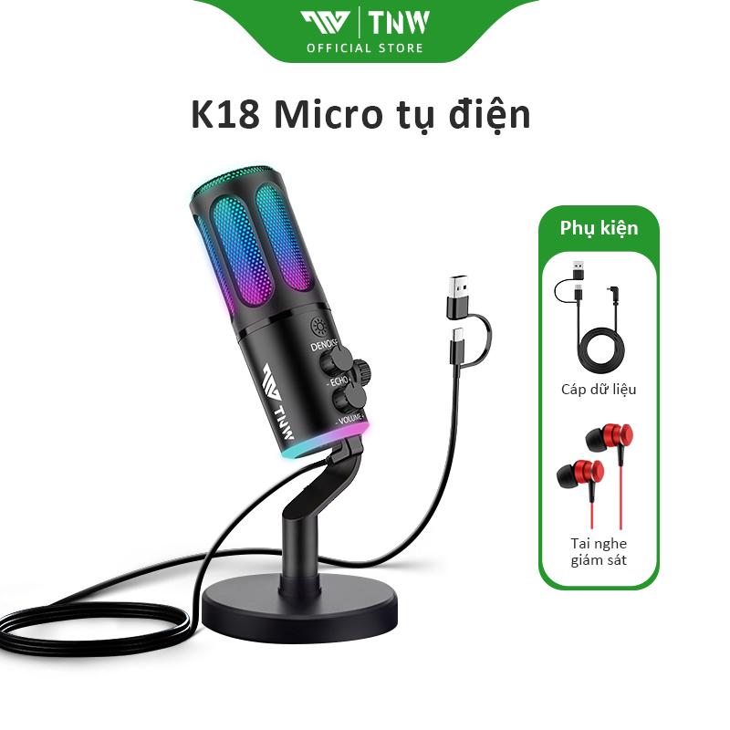  TNW K18 Micrô chơi game không dây USB Đèn RGB Condenser Micro thu âm mic game cho PC game livestream 