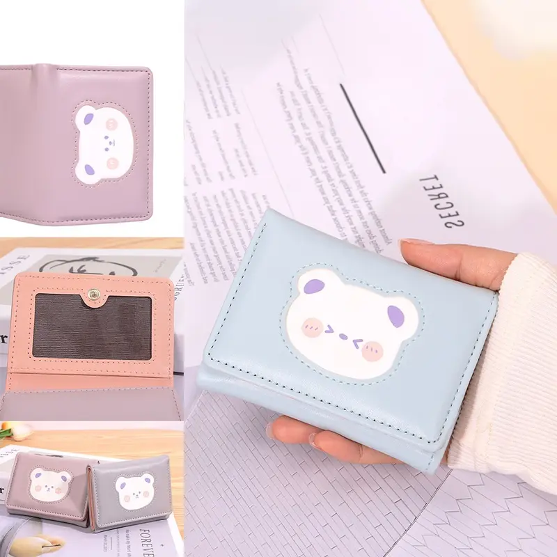 PW40 - ATS Dompet Lipat Wanita Simple Bear Cute Trifold Dompet Wanita Pendek Teddy Korean Style 5