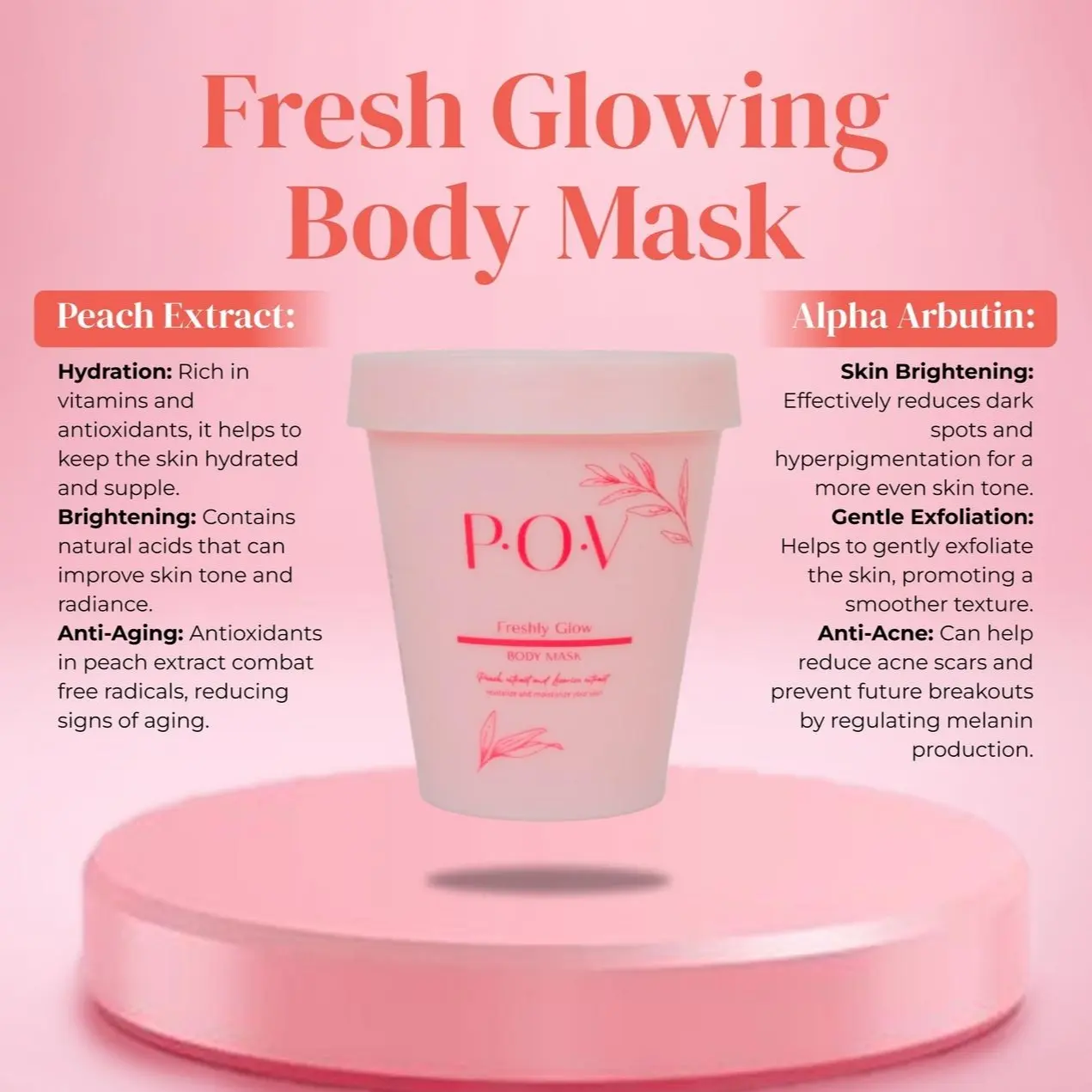 POV BODY MASK 200 ml - Body Mask ekstrak buah peach untuk menyehatkan dan melembapkan kulit serta mengangkat sel kulit mati