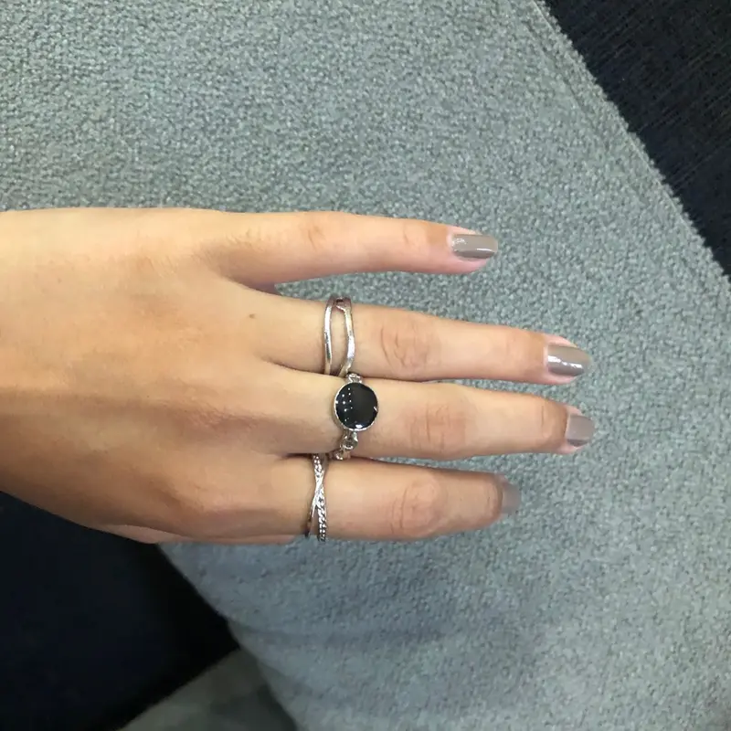 Isi 3 cincin hitam aeathetic fashion kekinian titanium silver 3
