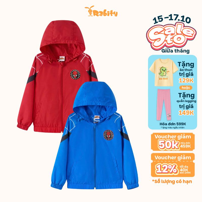 Áo khoác gió cho bé trai đi học thiết kế có mũ in hình người nhện Spider-Man Marvel bé trai Rabity 522.005