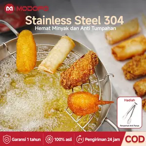 MODOFO Panci Penggorengan Saringan Panci Gorengan Saringan Deep Fryer Stainless Steel1.2l Panci Stainless Steel Deep Fryer Penggorengan Sus 304 Wajan Anti Lengket 20cm Hadiah Anti-Panas Penjepit Makanan Kentang Goreng Ayam Goreng