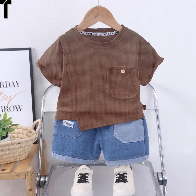 SETELAN DENIM/JEANS ANAK 1-5 TAHUN MOTIF WAFFLE KNIT SAKU 4