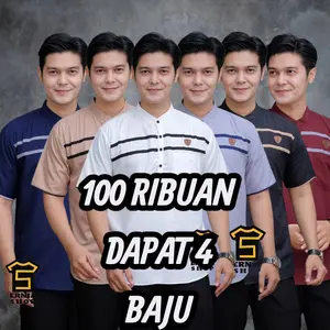 100 RIBU DAPAT 4 BAJU KOKO GARIS  DADA muslim pria Kurta Pendek Dewasa Katun manis motif6 M L XL XXL XXXL / JUMBO