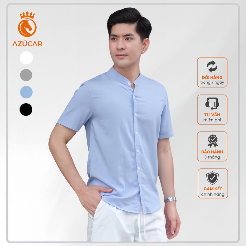  Sơ Mi Đũi Cổ Tàu Cao Cấp AZÚCAR Siêu mát và thoải mái tối đa Nam Menswear Áo Cổ Tròn Đen somidep 