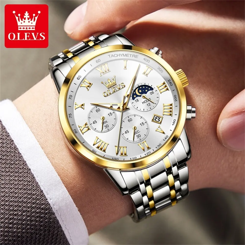 OLEVS #5529 Men's Watch Waterproof High Quality Quartz Wristwatch Stainless Steel Strap Fashion Business Casual Multifunctional Male Watches Men's Gift